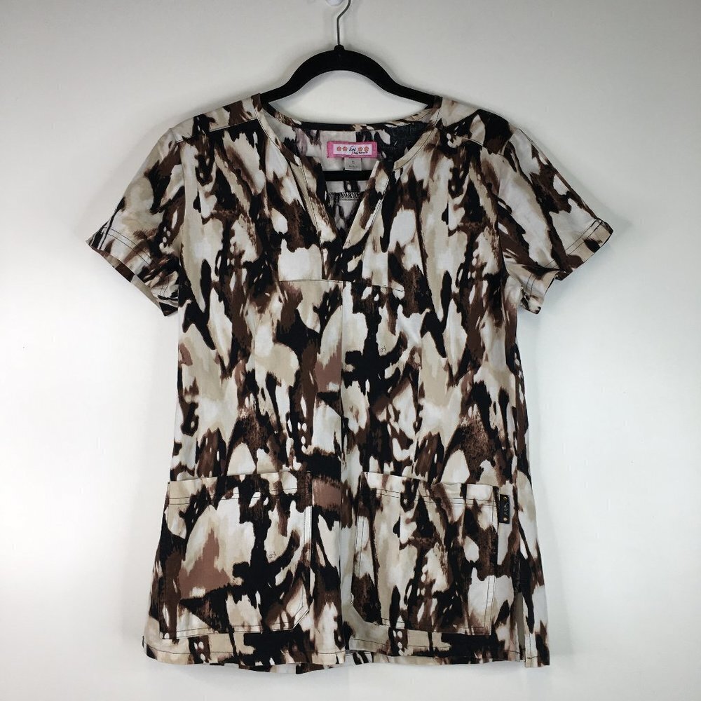 Koi  Brown/Cream Scrub Top 224PR  Size S